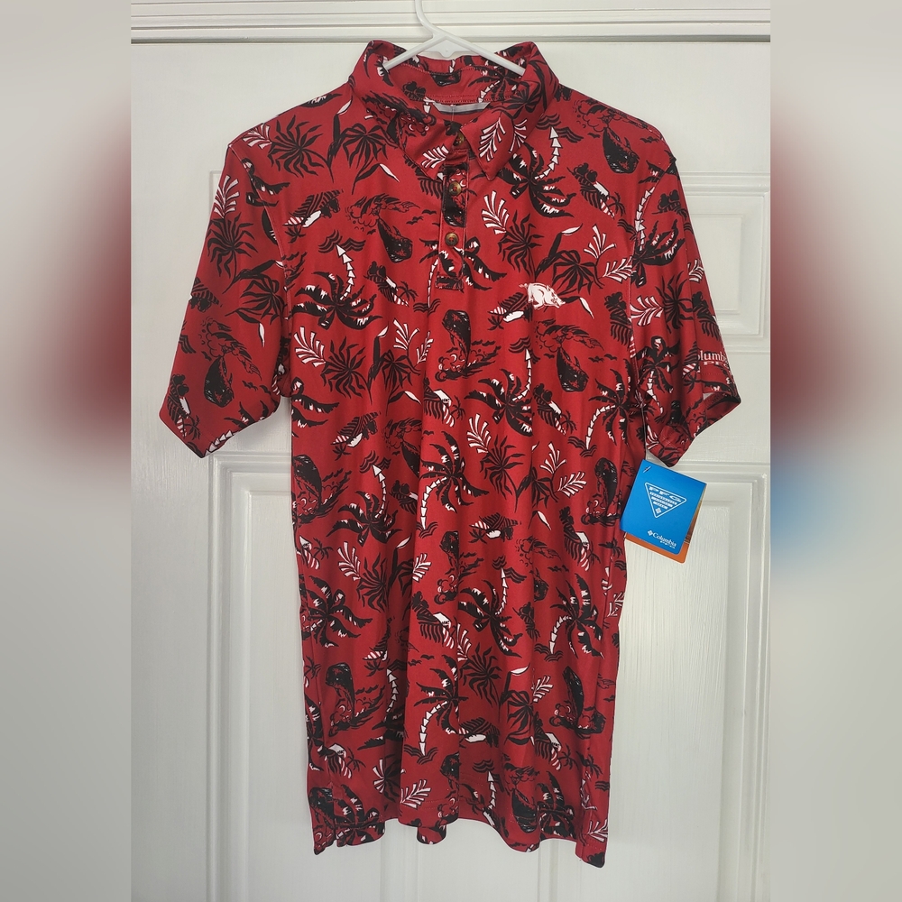Arkansas Razorbacks Columbia PFG XM2622-680 Men's Small Polo Cool Shirt NWT $65